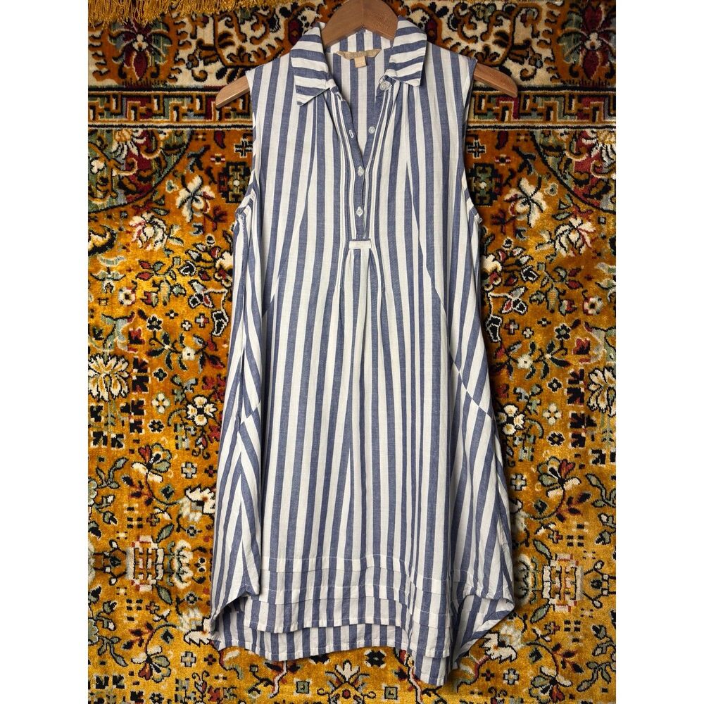 Hope & Harlow Striped Linen Blend Popover Sleeveless Shirt Dress Size 4